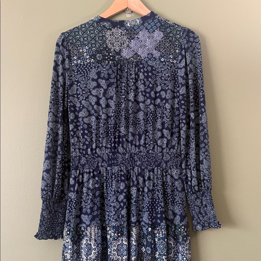 Michael Kors Multi-Print Bohemian Peasant Dress True Navy/Sea Green Sz M - Picture 7 of 8
